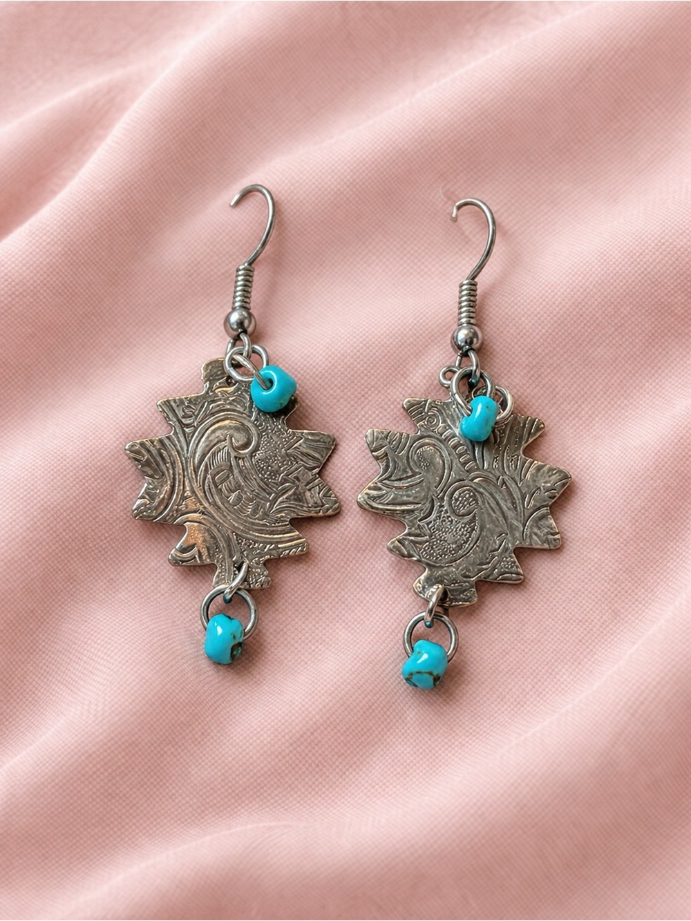 Turquoise Accent Silver-Tone Dangle Earrings